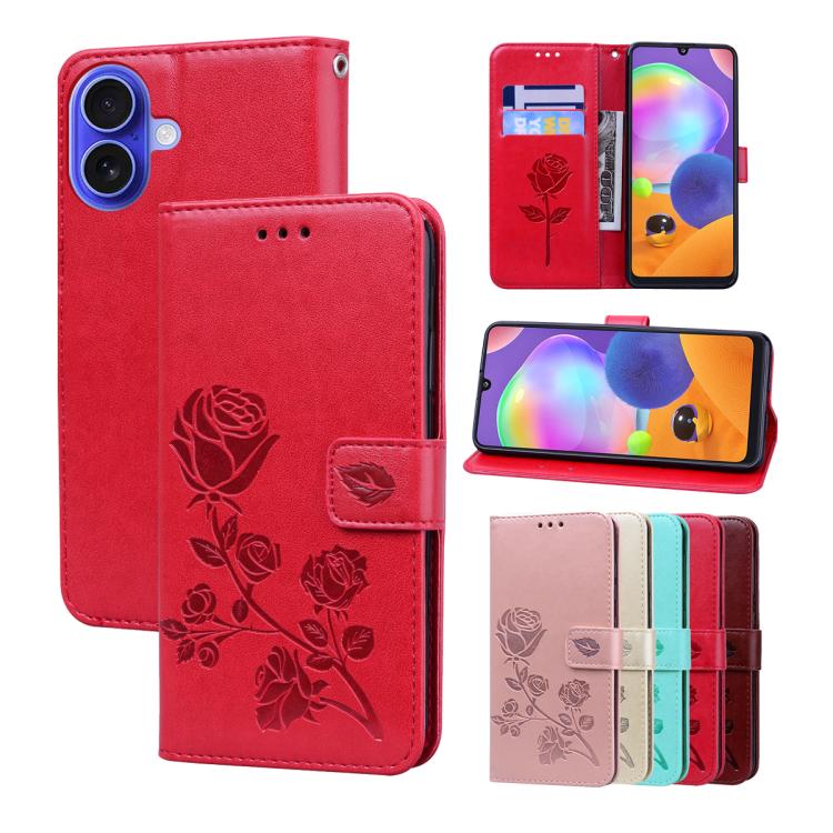 For iPhone 17 Rose Embossed Flip PU Leather Phone Case(Red)