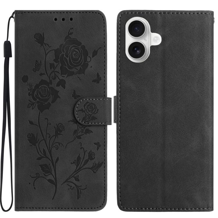 For iPhone 17 Rose Flower Embossing Pattern Leather Phone Case(Black)