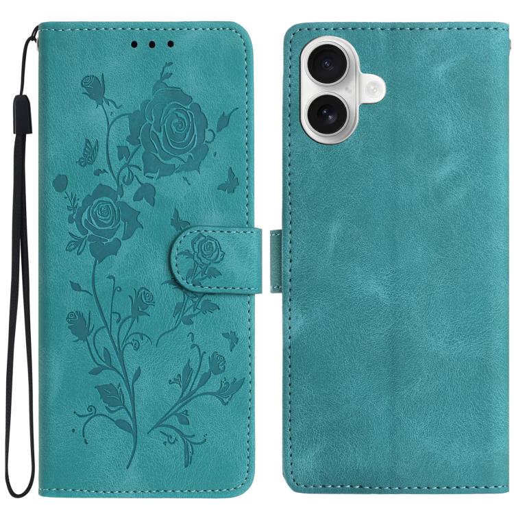 For iPhone 17 Rose Flower Embossing Pattern Leather Phone Case(Green)