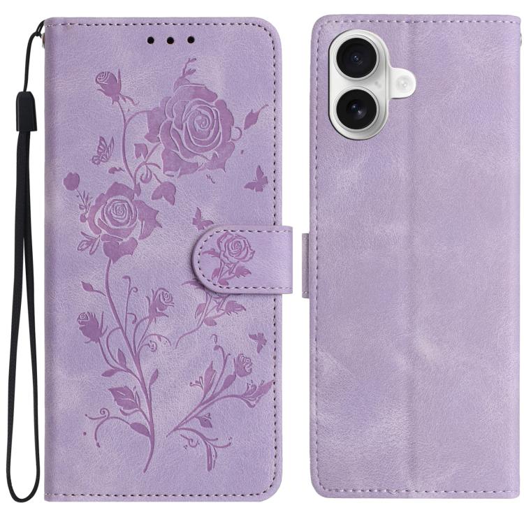 For iPhone 17 Rose Flower Embossing Pattern Leather Phone Case(Light Purple)