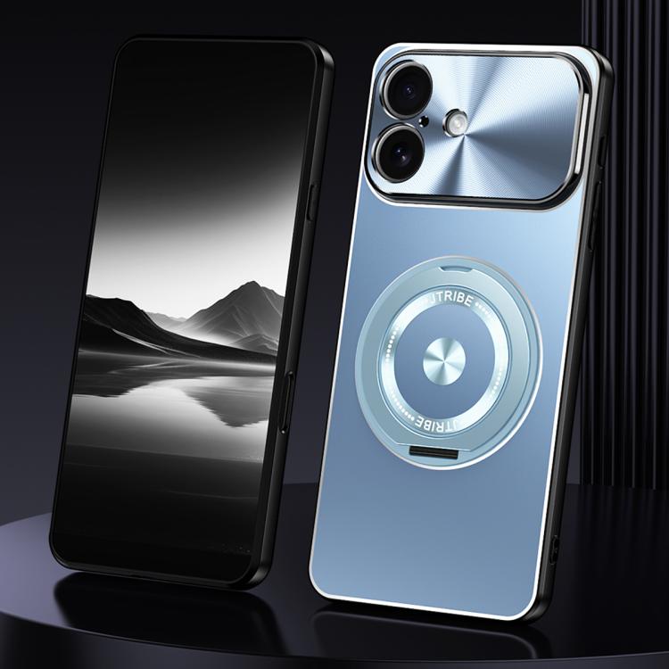 For iPhone 17 Rotating Holder Frosted Metal Phone Case(Blue)