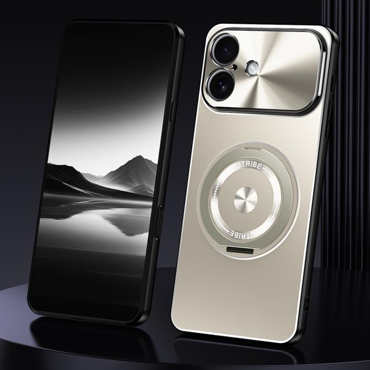 For iPhone 17 Rotating Holder Frosted Metal Phone Case(Titanium)