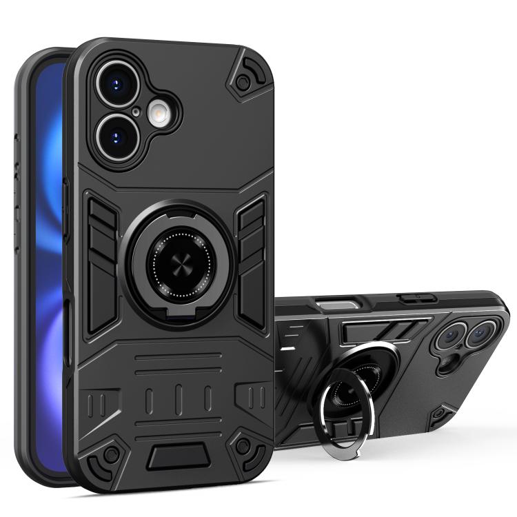 For iPhone 17 Rotating Holder TPU Hybrid PC Phone Case(Black)