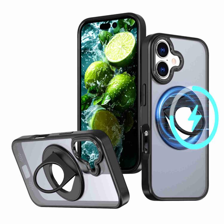 For iPhone 17 Rotating Ring Magnetic Holder Phone Case(Black)