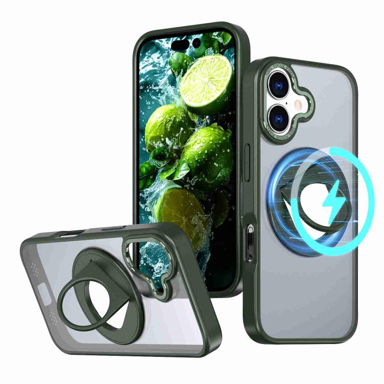 For iPhone 17 Rotating Ring Magnetic Holder Phone Case(Green)