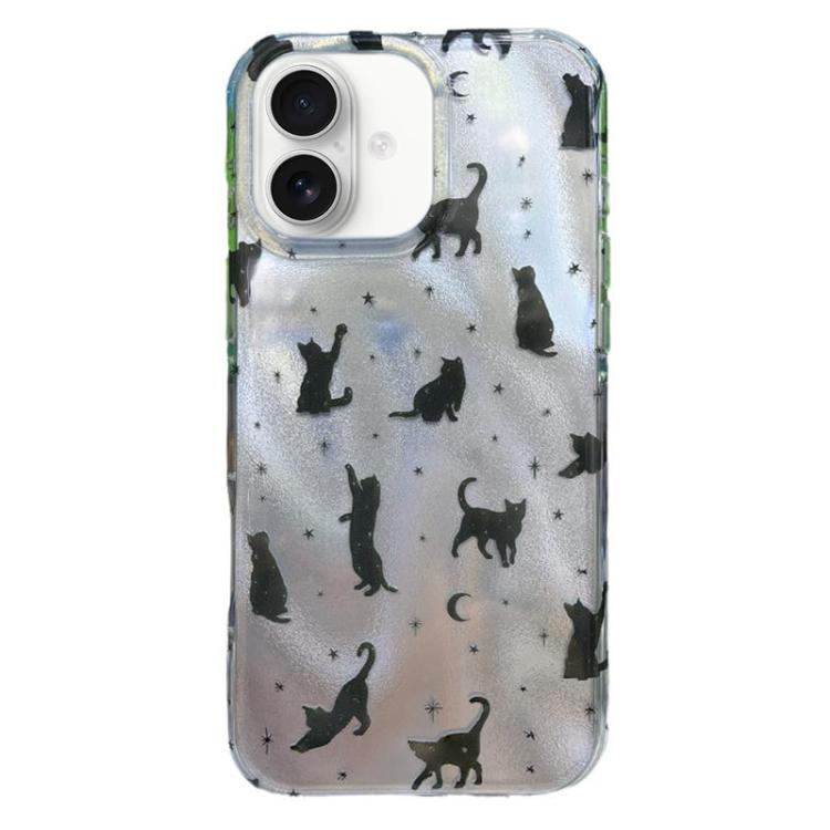 For iPhone 17 Rounded Edge IMD Pattern TPU Phone Case(Moon Stars and Cat)