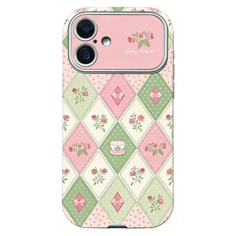 For iPhone 17 Rounded Edge Large Window Silicone Phone Case(Diamond-grid Flowers)