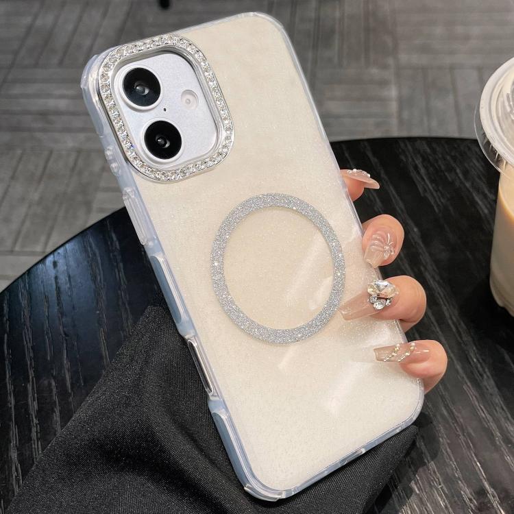 For iPhone 17 Rounded Edge Semi-transparent Glitter MagSafe Phone Case(Beige)