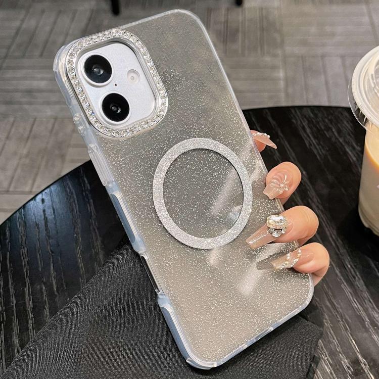 For iPhone 17 Rounded Edge Semi-transparent Glitter MagSafe Phone Case(Black)