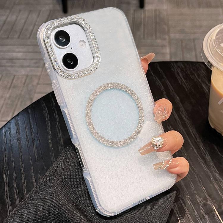 For iPhone 17 Rounded Edge Semi-transparent Glitter MagSafe Phone Case(Blue)