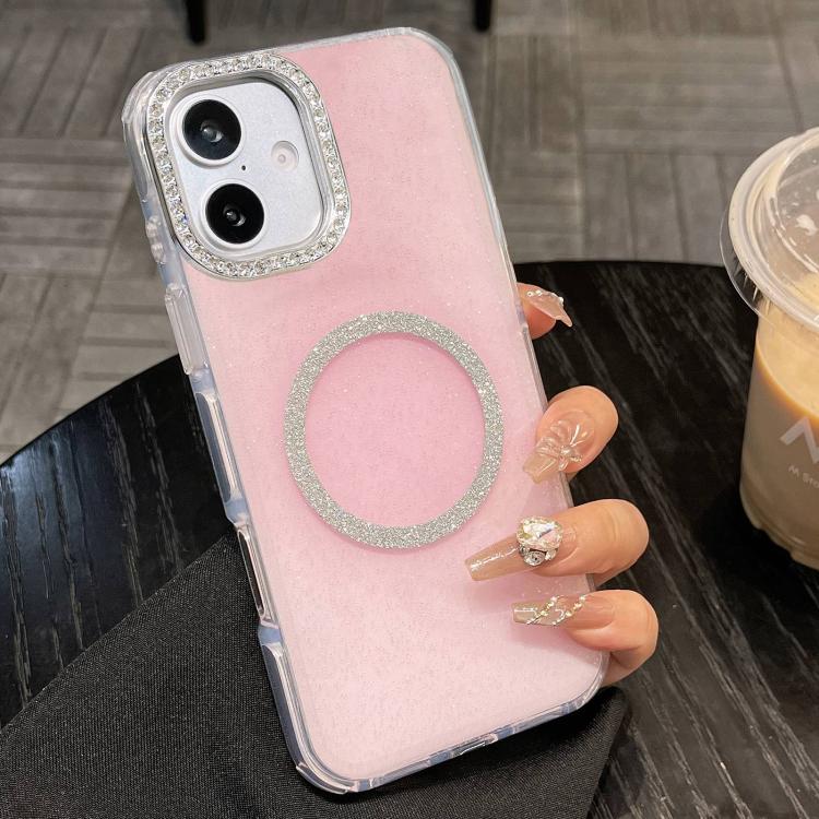 For iPhone 17 Rounded Edge Semi-transparent Glitter MagSafe Phone Case(Pink)