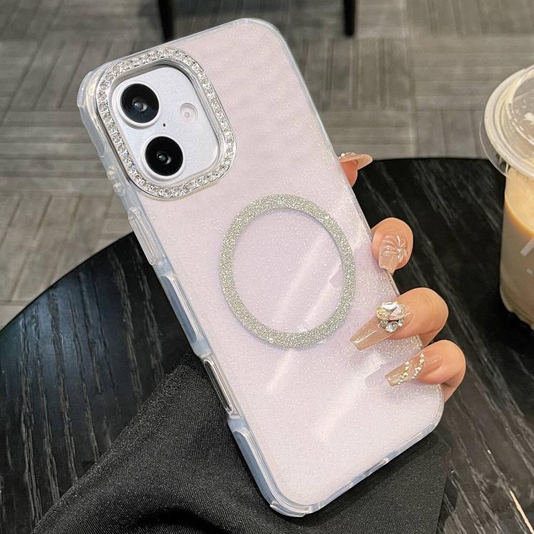 For iPhone 17 Rounded Edge Semi-transparent Glitter MagSafe Phone Case(Purple)