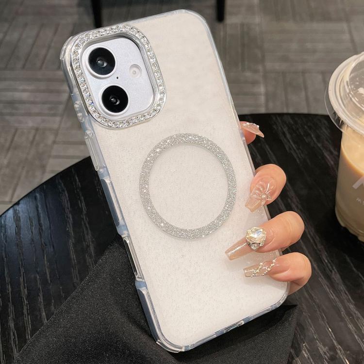 For iPhone 17 Rounded Edge Semi-transparent Glitter MagSafe Phone Case(White)