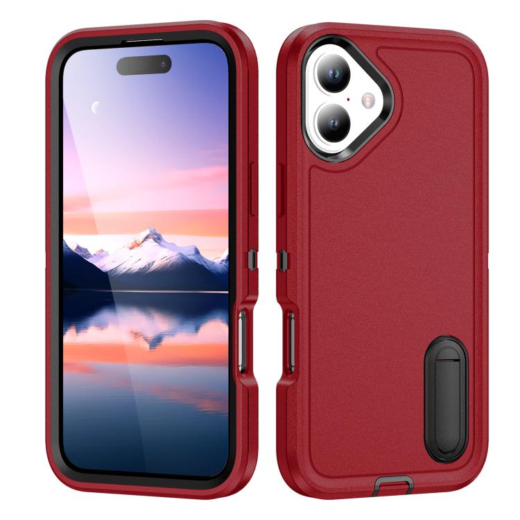 For iPhone 17 Rugged PC + Silicone Phone Case with Holder(Red+Black)