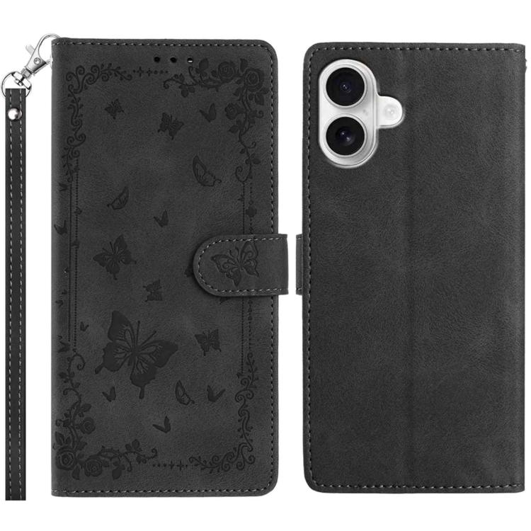 For iPhone 17 Secret Garden Butterfly Pattern Leather Phone Case(Black)