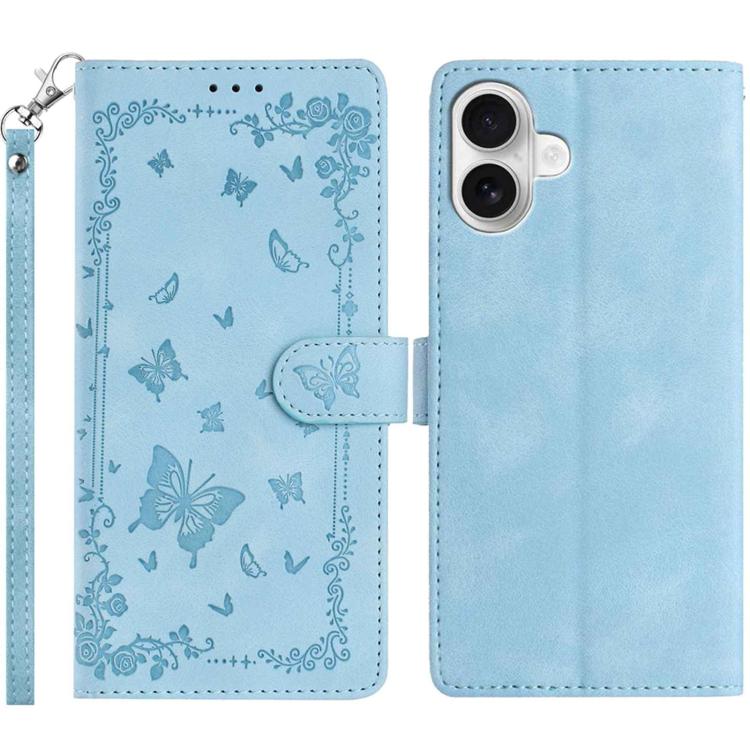 For iPhone 17 Secret Garden Butterfly Pattern Leather Phone Case(Blue)