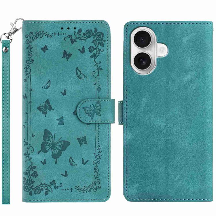 For iPhone 17 Secret Garden Butterfly Pattern Leather Phone Case(Green)