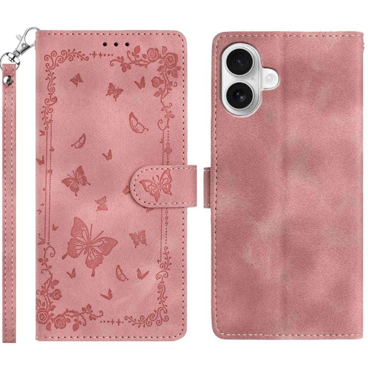 For iPhone 17 Secret Garden Butterfly Pattern Leather Phone Case(Pink)