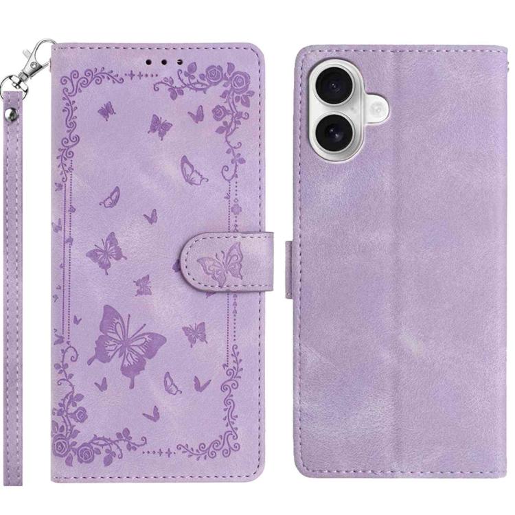 For iPhone 17 Secret Garden Butterfly Pattern Leather Phone Case(Purple)