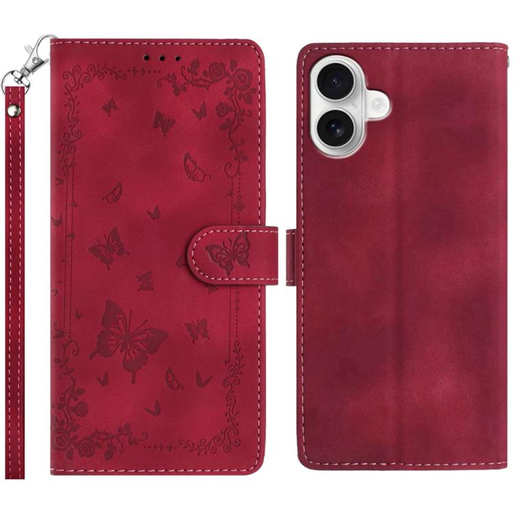 For iPhone 17 Secret Garden Butterfly Pattern Leather Phone Case(Red)