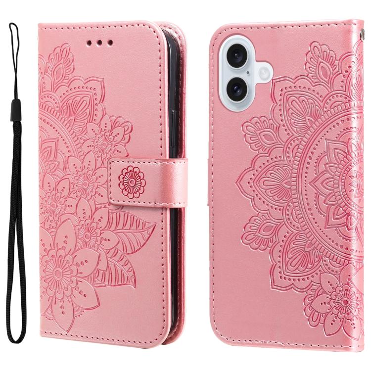 For iPhone 17 Seven-petal Flowers Embossing Leather Phone Case(Rose Gold)