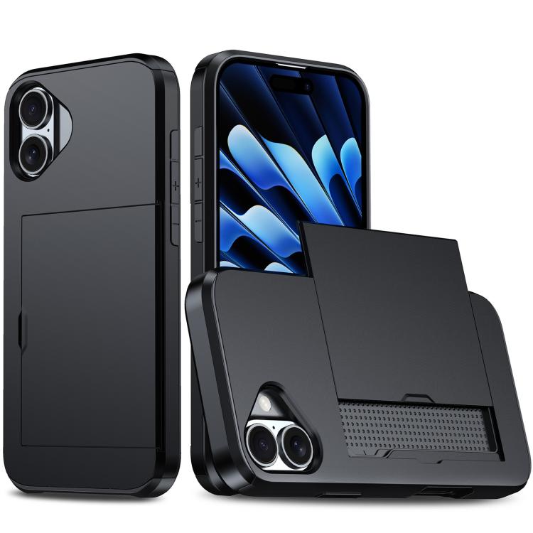 For iPhone 17 Shockproof Armor Phone Case with Card Slot(Black)