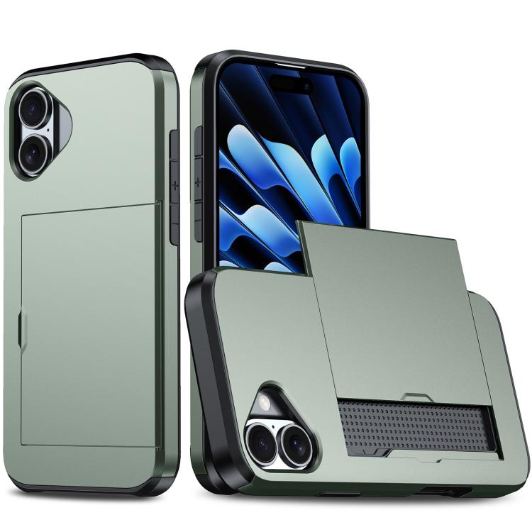 For iPhone 17 Shockproof Armor Phone Case with Card Slot(Dark Green)
