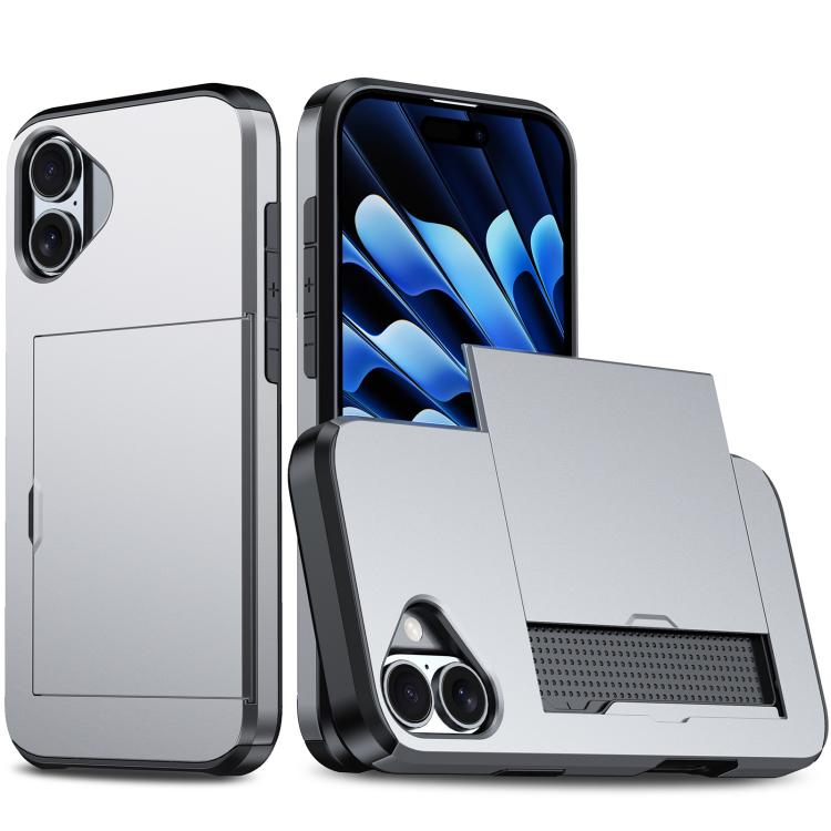 For iPhone 17 Shockproof Armor Phone Case with Card Slot(Grey)