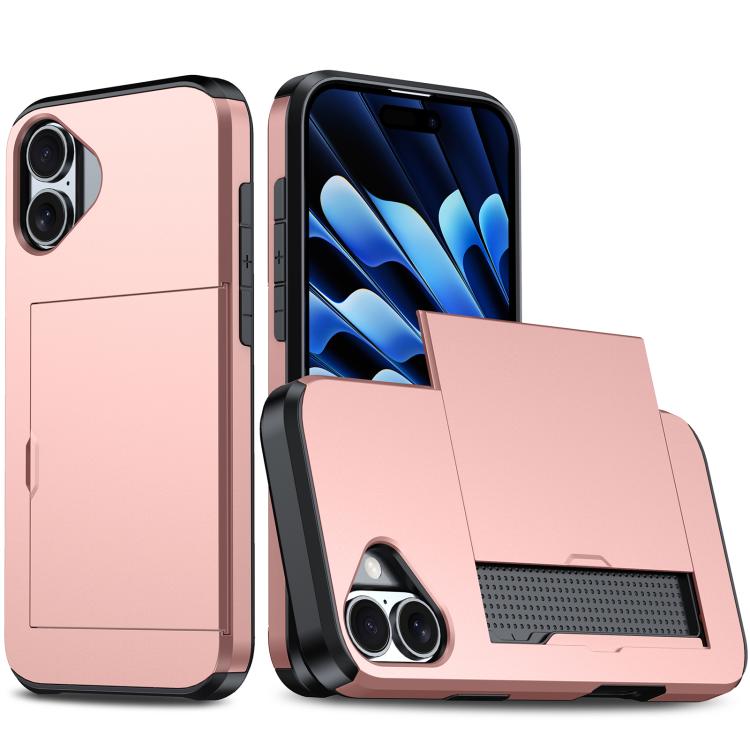 For iPhone 17 Shockproof Armor Phone Case with Card Slot(Rose Gold)