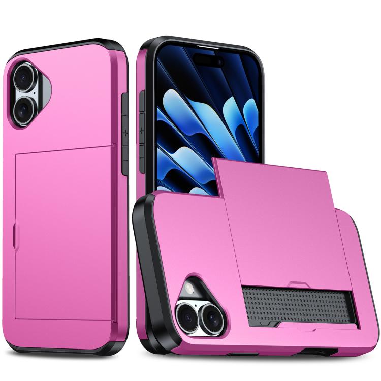 For iPhone 17 Shockproof Armor Phone Case with Card Slot(Rose Red)