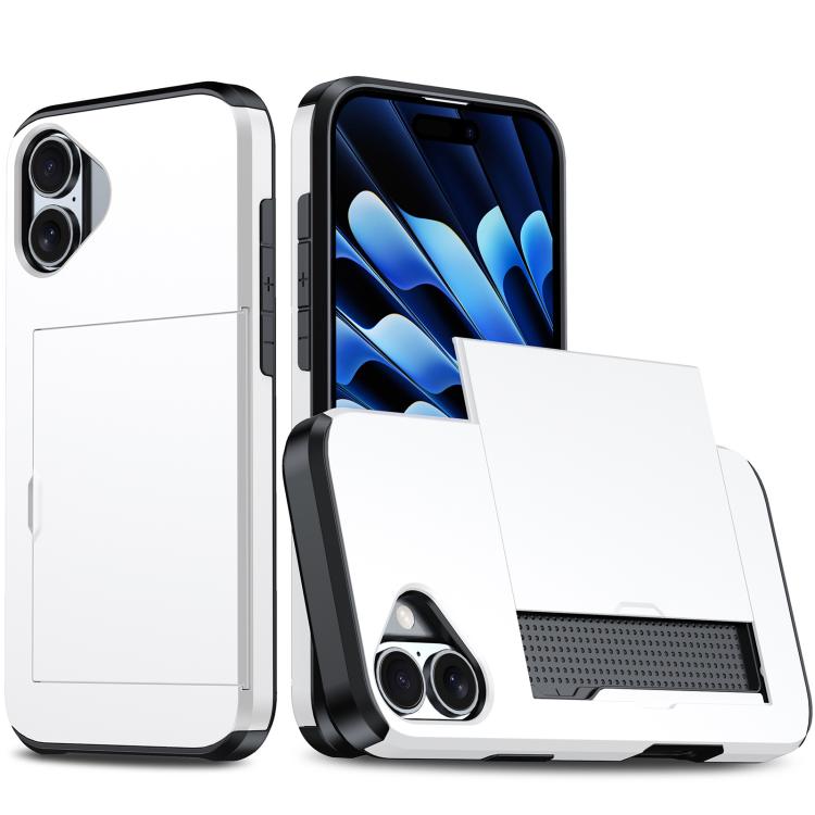 For iPhone 17 Shockproof Armor Phone Case with Card Slot(White)