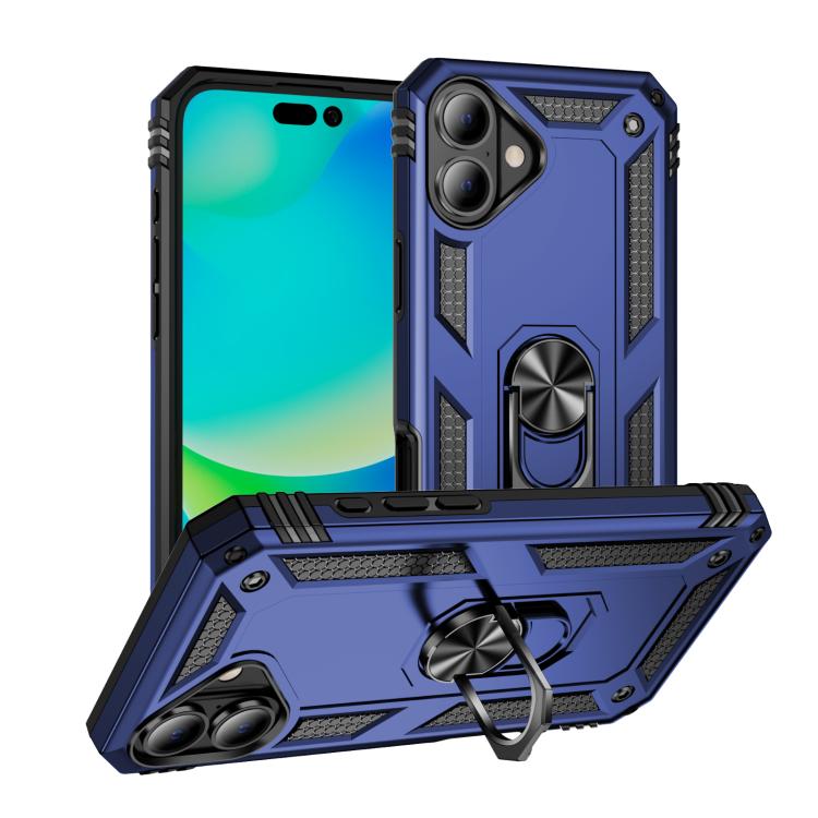 For iPhone 17 Shockproof TPU Hybrid PC Phone Case with Holder(Blue)