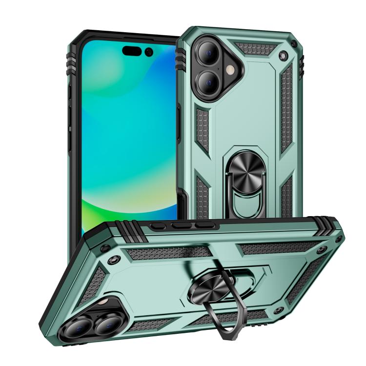For iPhone 17 Shockproof TPU Hybrid PC Phone Case with Holder(Dark Green)