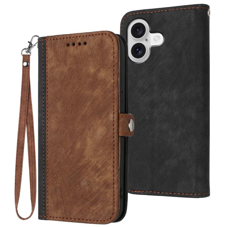 For iPhone 17 Side Buckle Double Fold Hand Strap Leather Phone Case(Brown)