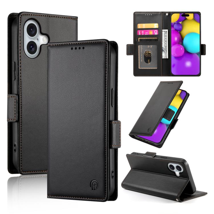 For iPhone 17 Side Buckle Magnetic Frosted Leather Phone Case(Black)