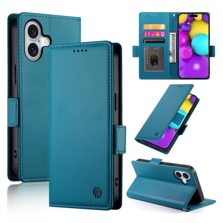 For iPhone 17 Side Buckle Magnetic Frosted Leather Phone Case(Blue)