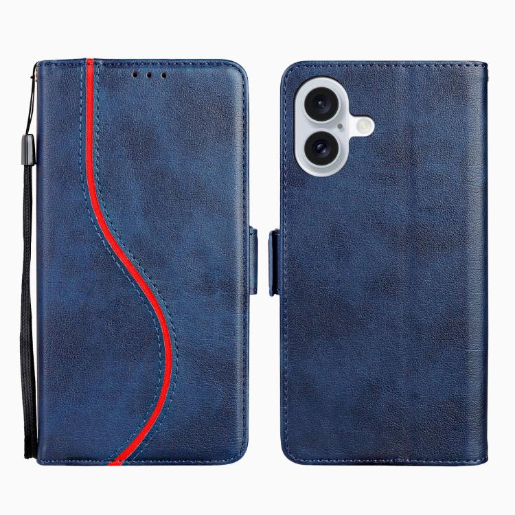 For iPhone 17 Side Buckle S Curve Leather Phone Case(Blue)
