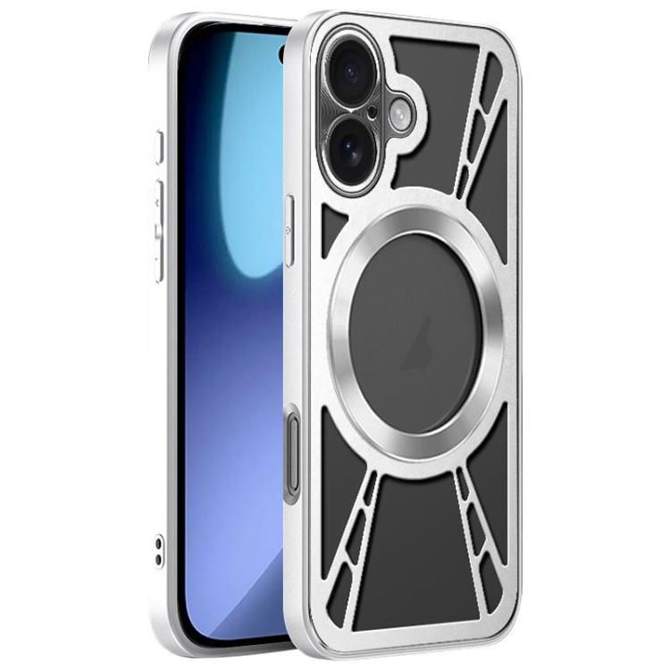 For iPhone 17 Silicone Cooling Hollow Metal MagSafe Phone Case(Silver)