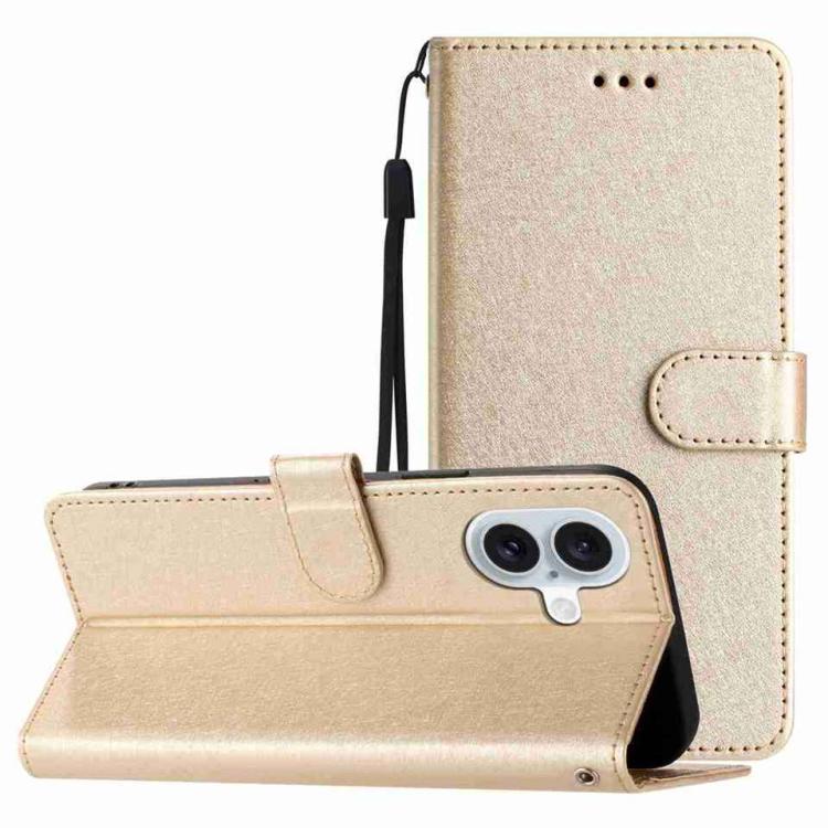 For iPhone 17 Silk Texture Horizontal Flip Leather Phone Case(Gold)