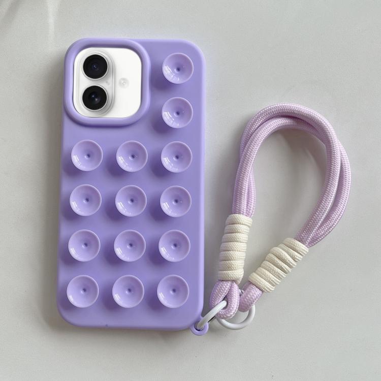 For iPhone 17 Simple Suction Cup Silicone Phone Case with Lanyard(Purple)