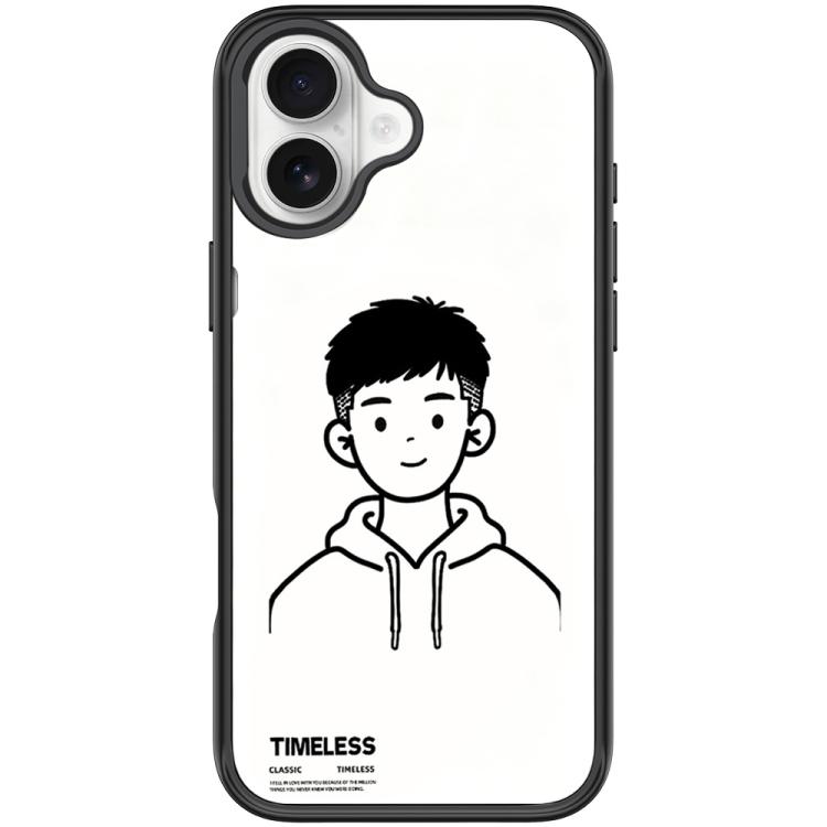 For iPhone 17 Sketch Hooded Boy Pattern Magnetic Phone Case(Black)