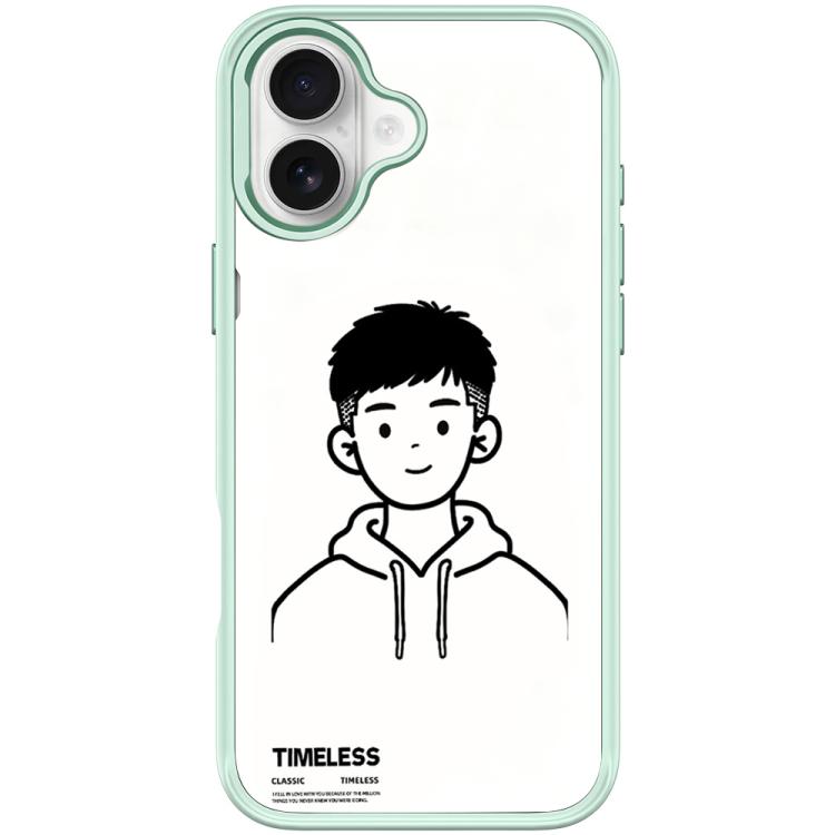 For iPhone 17 Sketch Hooded Boy Pattern Magnetic Phone Case(Light Green)
