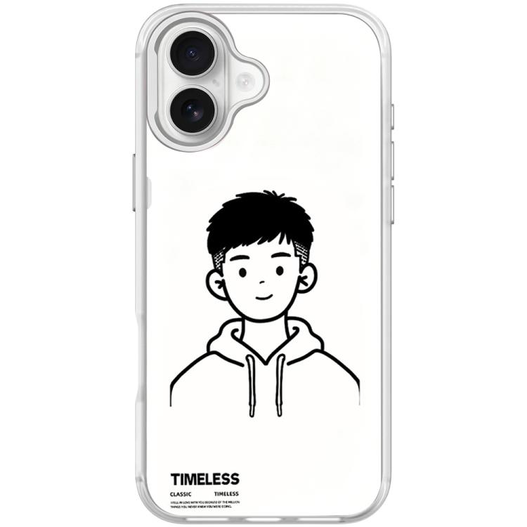 For iPhone 17 Sketch Hooded Boy Pattern Magnetic Phone Case(Transparent White)