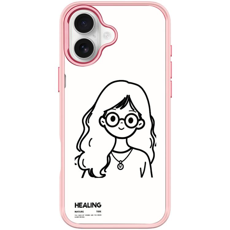 For iPhone 17 Sketch Quiet Girl Pattern Magnetic Phone Case(Pink)