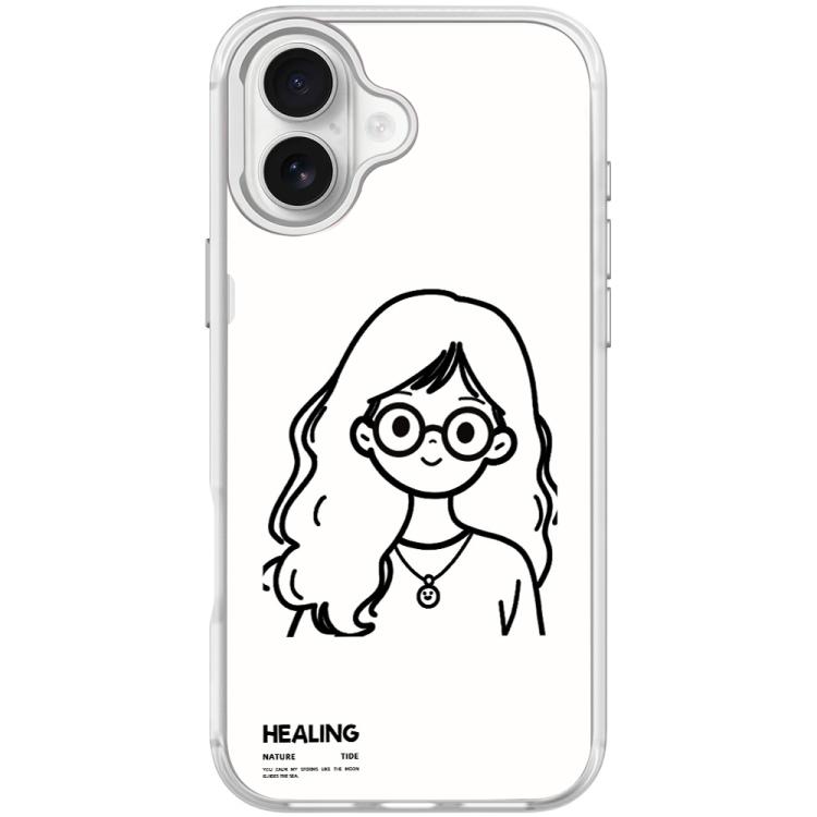 For iPhone 17 Sketch Quiet Girl Pattern Magnetic Phone Case(Transparent White)