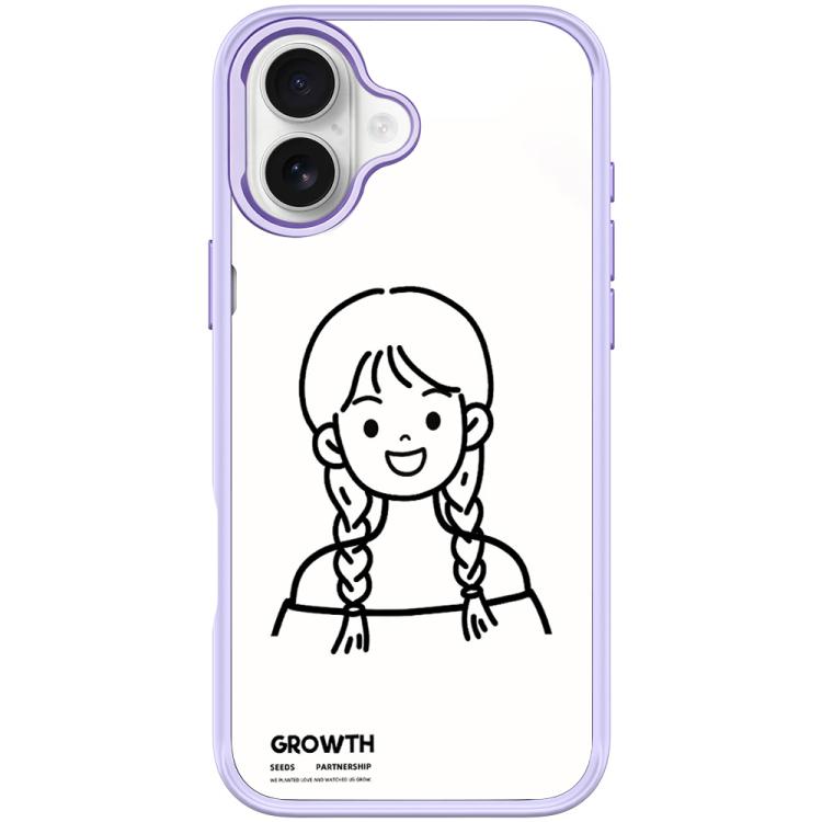 For iPhone 17 Sketch Style Double Braided Hair Girl Pattern Magnetic Phone Case(Light Purple)