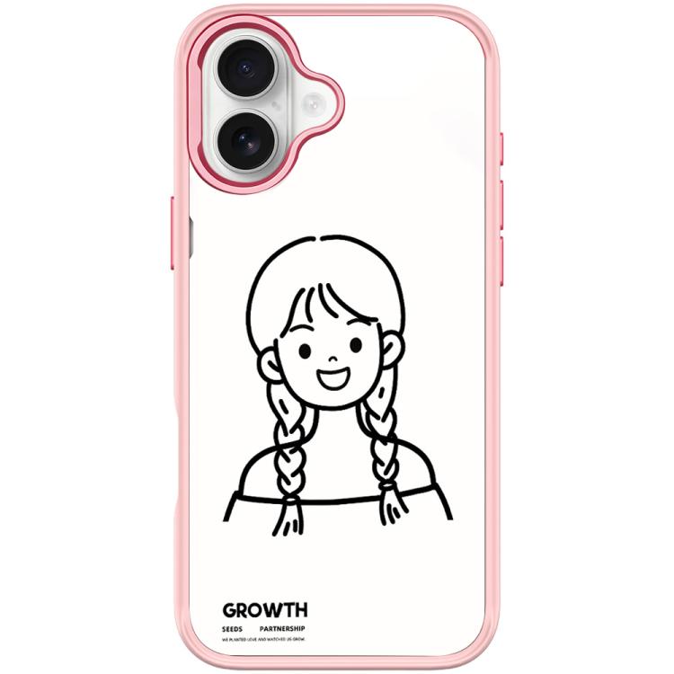 For iPhone 17 Sketch Style Double Braided Hair Girl Pattern Magnetic Phone Case(Pink)