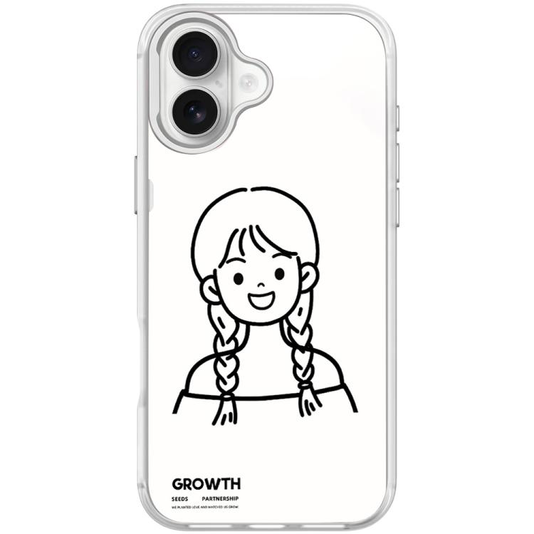 For iPhone 17 Sketch Style Double Braided Hair Girl Pattern Magnetic Phone Case(Transparent White)