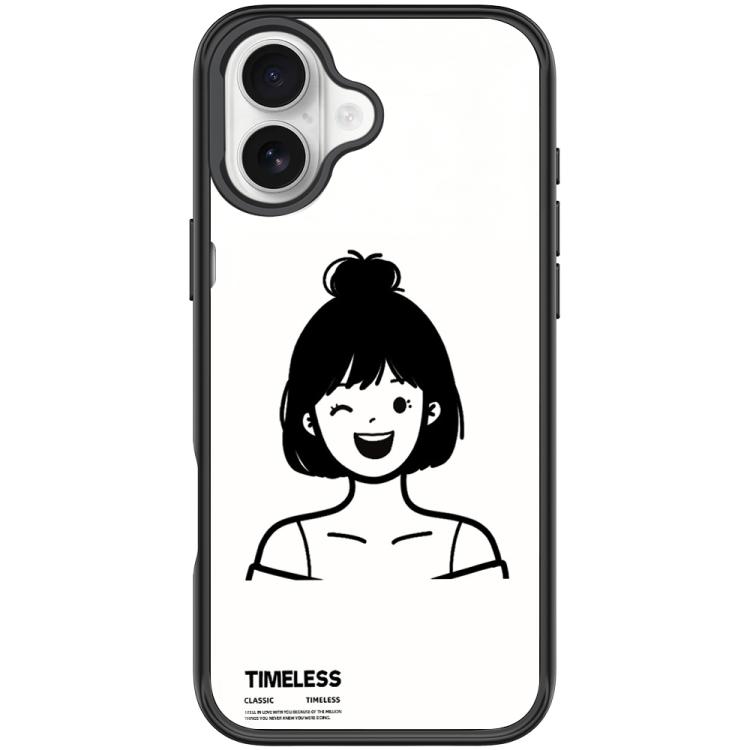 For iPhone 17 Sketch Style Short Hair Girl Pattern Magnetic Phone Case(Black)