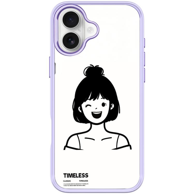 For iPhone 17 Sketch Style Short Hair Girl Pattern Magnetic Phone Case(Light Purple)